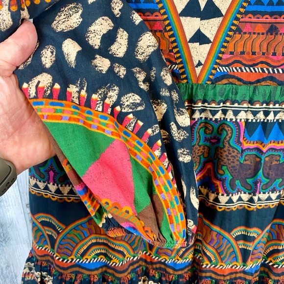 FARM Rio V-Neck Printed Tunic Dress in Green Size Extra Small. - Picture 5 of 15